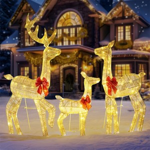 Joyfy 3 Pcs 2D Christmas Reindeer Family Yard Light Decorations, 180 LEDs Lights with Metal Stakes for Xmas Indoor Outdoor Garden Holiday Decoration - 1 of 4