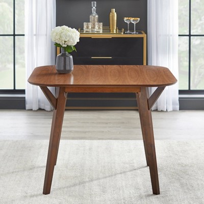 3pc Vance Dining Set Walnut/Black - Buylateral: Mid-Century Modern, Faux Leather Chairs