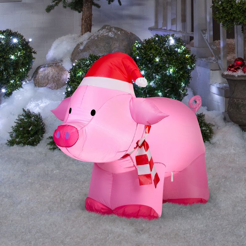 Gemmy Christmas Airblown Inflatable Outdoor Pig, 2.5 ft Tall, Multicolored, 2 of 4