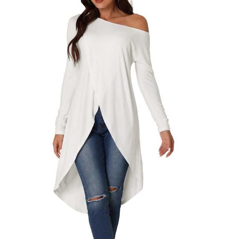 Seta T Women's One Shoulder Long Sleeve High Low Asymmetrical Hem Tunic Blouse, 1 of 6