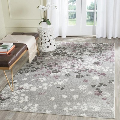 Light Grey and Purple Floral Synthetic 4' x 6' Area Rug