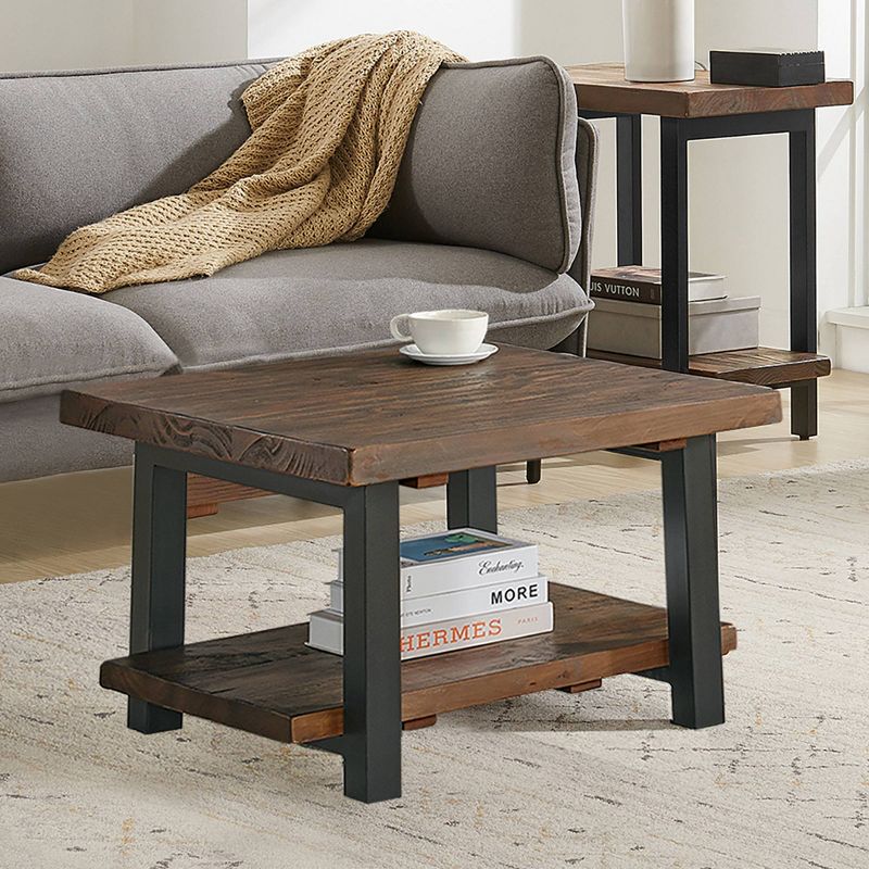 Pomona Cube Coffee Table Reclaimed Wood Rustic Natural - Alaterre Furniture, 3 of 10