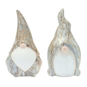 Terra Cotta Gnome Set of 2 – 11 Inch Height – Grey White and Blue Decorative Figurines By Melrose - 1 of 4