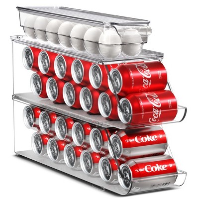 Sorbus Can & Egg Holder Set - 2 Stackable Can Dispenser Holds 12 Cans Each & 1 Egg Holders with Lid holds 14 eggs for Fridge, Pantry, BPA-Free