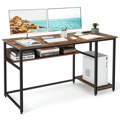 Costway 56'' Computer Desk Home Office Pc Workstation W/ Power Outlets ...