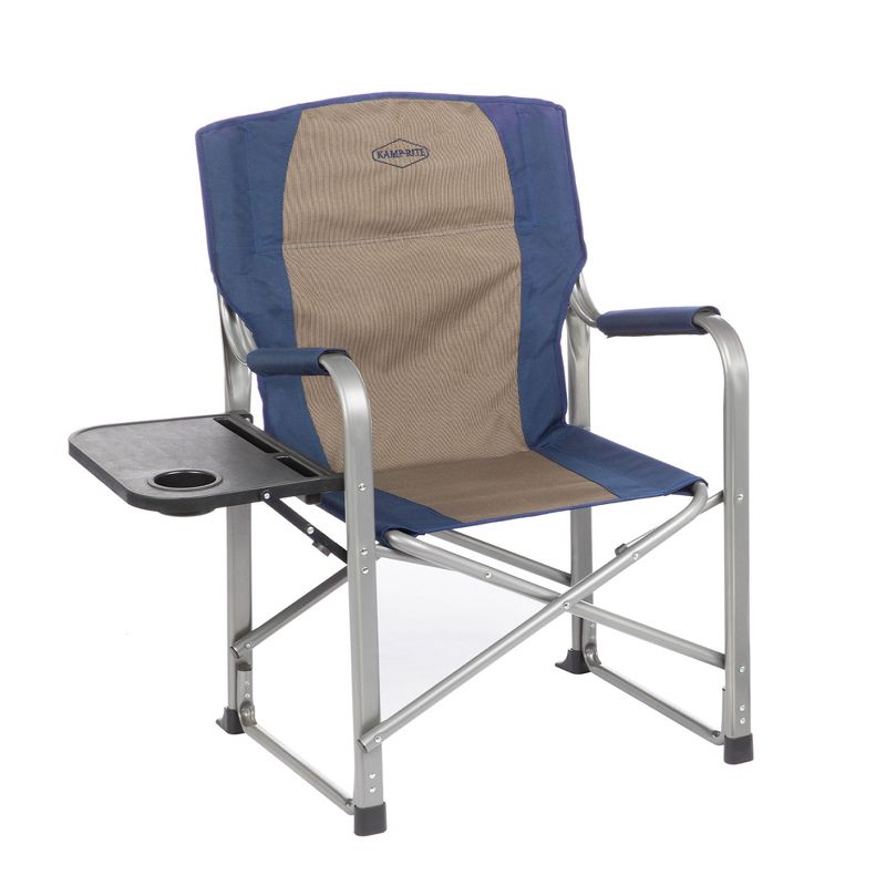 Kamp-Rite CC105 Outdoor Tailgating Camp Durable Folding Director's Chair with Side Table, Cup Holder, and Padded Seat, Navy and Tan (2 Pack), 2 of 7