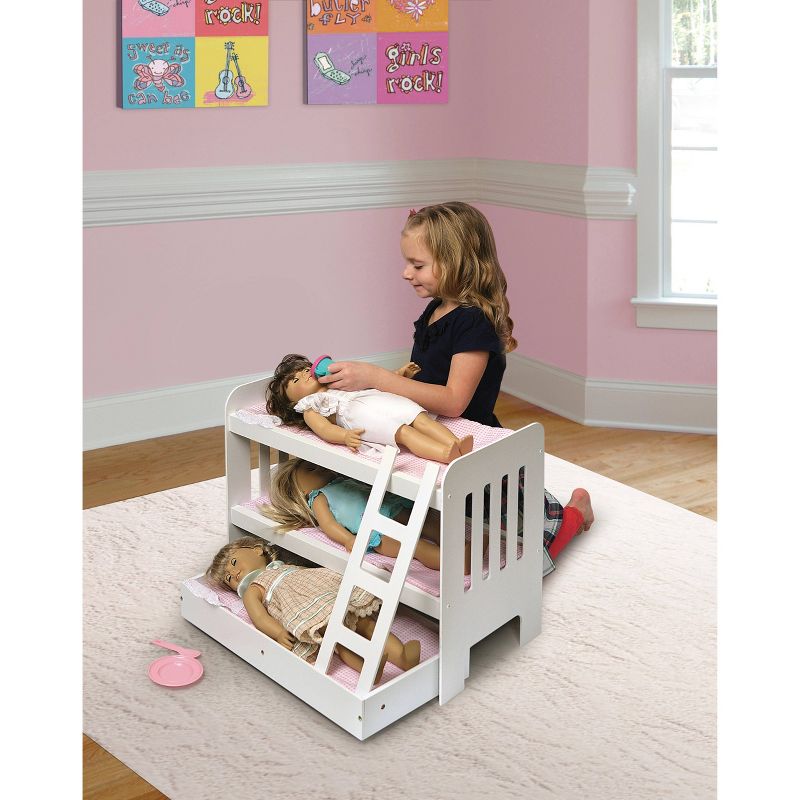 Badger Basket Trundle Doll Bunk Bed with Ladder and Free Personalization Kit - White/Pink, 3 of 8