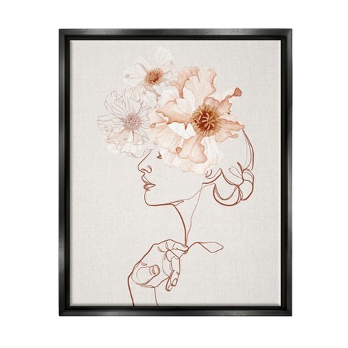 Stupell Industries Delicate Pink Flower Blossoms Woman Line Drawing Black  Floater Framed Canvas Wall Art, 16 x 20