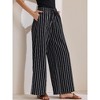 INSPIRE CHIC Women's Casual Drawstring Stripe Wide Leg High Waist Cotton Loose Pants - 3 of 4