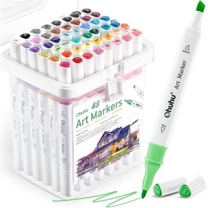 Ohuhu Markers, 48-color Art Marker Set for Architectural Design - Landscape Double Tipped Alcohol Markers - Chisel & Fine Alcohol-based Drawing Marker - 1 of 4