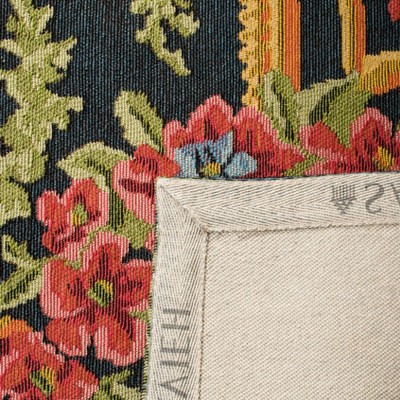 Classic Vintage Black and Rose Floral 6' x 9' Cotton Area Rug