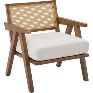 Acekool Mid Century Rattan Accent Chair, Wood Legs, Upholstered Cushion, for Living Room/Bedroom - 1 of 4