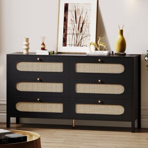 Black 6 Drawers Chest of Drawer Dresser Living Room Storage Cabinet Furniture - 1 of 4
