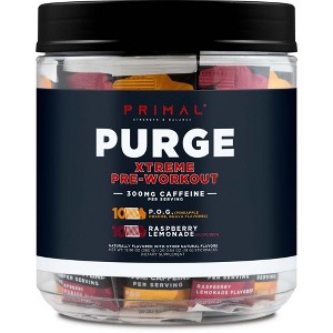Primal Purge Xtreme Pre-Workout Variety Pack, Pineapple Orange Guava (POG) + Raspberry Lemonade Flavored (20 Stickpacks) - 300mg Caffeine Per Serving - 1 of 4