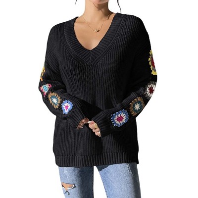 Coolmee Womens Knit Sweaters Fall Winter V Neck Long Sleeve Pullover Casual Loose Tops