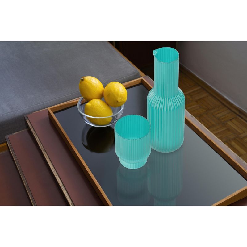 American Atelier Bedside Water Night Set 30 oz Carafe with Tumbler Glass, Ribbed Pitcher - Aqua Blue, 2 of 7