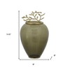 HomeRoots 14" Dark Green And Gold Glass And Metal Round Ginger Jar - 3 of 4