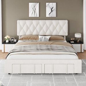 homfan Bed Frame, Upholstered Platform Bed Frame with Storage Drawers, Mattress Foundation with Solid Wooden Slats Support, No Box Spring Needed - 1 of 4