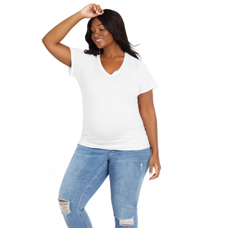 Plus Size V-neck Side Ruched Maternity Tee | Motherhood Maternity, 1 of 6