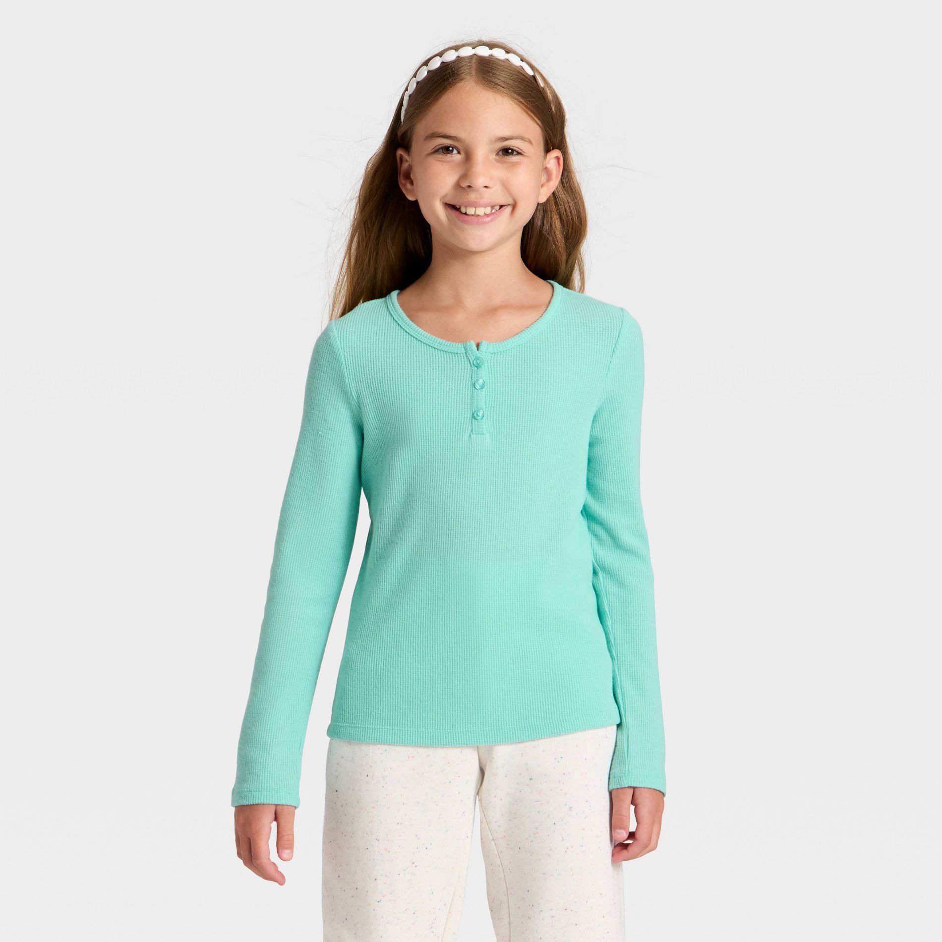 Girls' Long Sleeve Waffle Knit Henley T-Shirt - Cat & Jack™