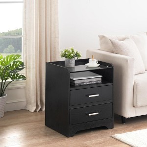 LED Nightstand with Led Lights and Glass Top, Night Stand with 2 Drawers and Open Storage - 1 of 4