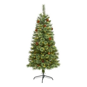 5ft. Pine Artificial Christmas Tree with 200 Clear LED Lights & Pine Cones – Natural Holiday X-Mas Glow - 1 of 4