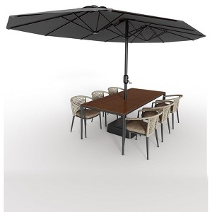 15FT Large Patio Umbrella with Base, Outdoor Double-Sided Rectangle Market Umbrella Outside Umbrellas for Poolside Lawn Backyard - 1 of 4