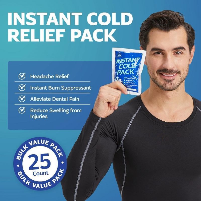 Allsett Health Instant Ice Cold Pack (6” x 4.5”) - Disposable Instant Ice Packs for Injuries | Cold Compress Ice Pack for Pain Relief, Blue, 2 of 8