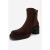 Junae - Brown Suede Leather Block Heel Boot (Women) brown suede 6 Forever & Always Shoes US - 4 of 4