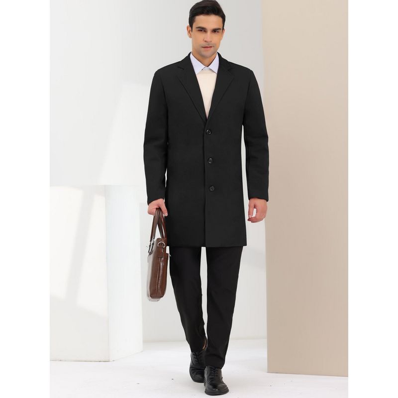 Lars Amadeus Men's Classic Solid Slim Fit Notch Lapel Single Breasted Long Overcoat, 3 of 7