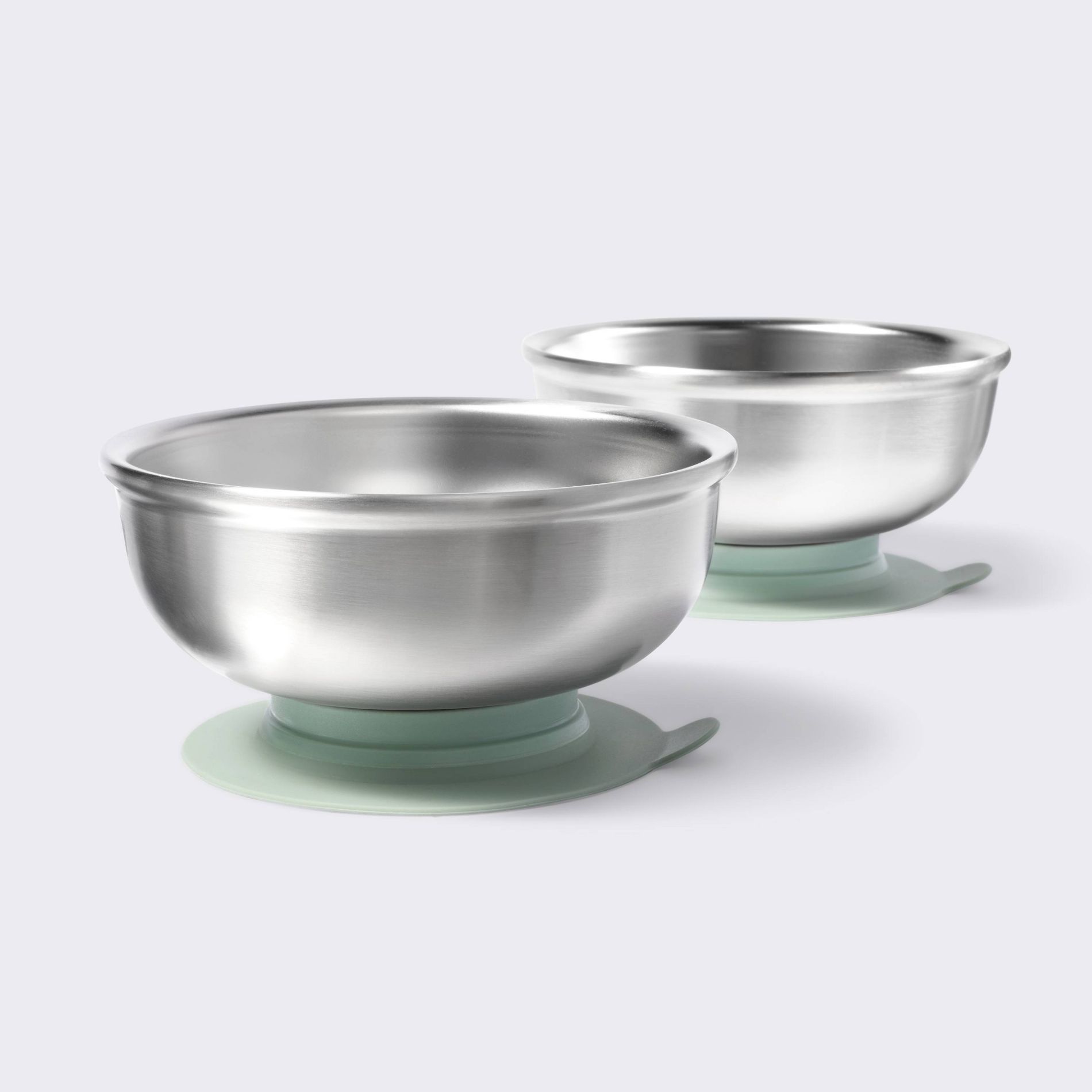 Suction Stainless Steel Bowls with Silicone Sleeve - 2pk - Green - Cloud Island™: Service For 1, Round Shape, Solid Pattern