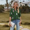 Women'Summer Fall 3/4 Roll-Up Long Sleeve  Print Shirt V Neck Casual Loose Fit Top Blouse - 4 of 4
