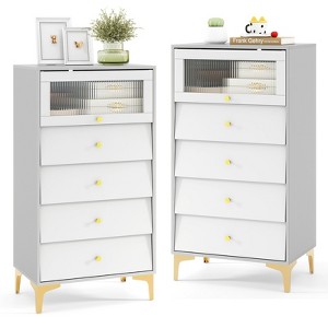 Tangkula 2 PCS 4 Drawer Dresser 44.5" Tall Dresser Chest of Drawers w/Flip-up Fluted Glass Door - 1 of 4