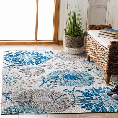 Grey/Blue Floral Synthetic Square 4' x 4' Area Rug