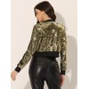 INSPIRE CHIC Women's Sequin Sparkle Front Zipper Cropped Bomber Jacket - 4 of 4