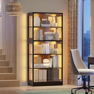 70" Tall Display Cabinet with Glass Doors, 5 Tier Wooden Freestanding Curio Cabinet, Glass Display Cases for Collectibles, Display Bookshelf for Home - 1 of 4