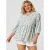 Agnes Orinda Women's Plus Size V Neck Babydoll 3/4 Lantern Sleeve Casual Floral Flowy Blouses - 3 of 4