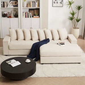 Luxe Oversized L Shaped Sofa With Chaise, Comfy Corduroy L Shaped Sectional Couches With 8 Pillows And Two Armrest Storage Space - 1 of 4