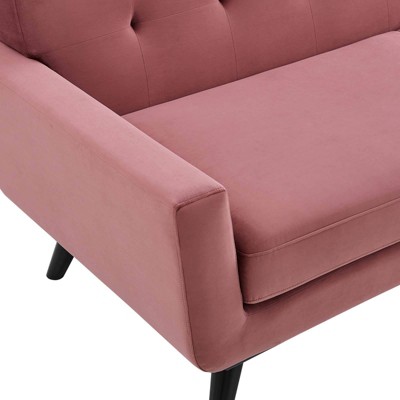 Dusty Rose Velvet Accent Chair with Tufted Back and Wood Legs