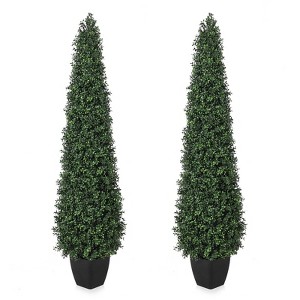 2Pcs Artificial Cedar Topiary Trees for Home Decor 3ft Fake Cypress Trees Potted Faux Evergreen Plants - 1 of 4