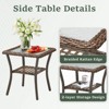 Buenhomino Outdoor Side Table, Patio Rattan Coffee Table Small End Table with Glass Tabletop and Storage Shelf for Porch Backyard Balcony Living Room - 4 of 4