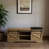 HomeRoots 47" Black and Natural Faux Leather And Wood Bench With Shoe Storage And Shelves - 2 of 4