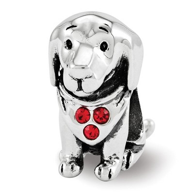 Black Bow Jewelry Sterling Silver & Red Crystals Bandana Dog w/ Dangling Tail Bead Charm