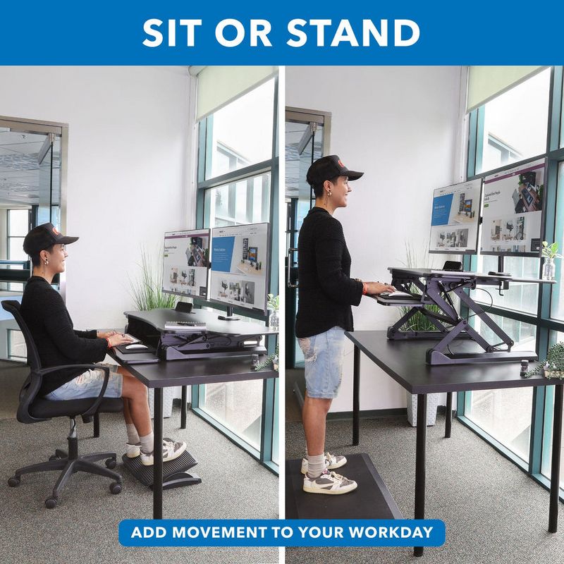 Mount-It! Height Adjustable Stand Up Desk Converter with Dual Monitor Arm, 47 Tabletop Standing Desk Riser w/ Gas Spring, Fits Two Monitors up to 32", 3 of 10