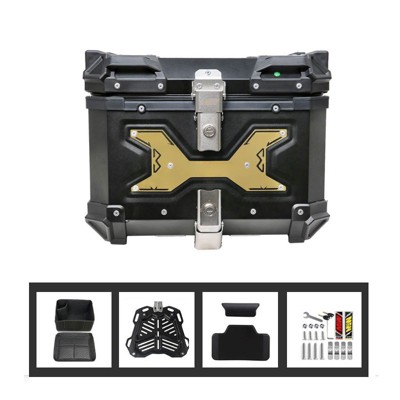 Motorcycle Top Case 45 L, Universal Aluminum Motorcycle Tail Box with Anti-Theft Lock System & Handle, Storage Carrier Case with Bracket