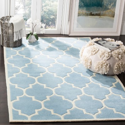 Hand-Tufted Blue Ivory Wool 5' x 8' Area Rug