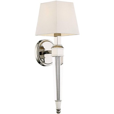 Possini Euro Design Art Deco Wall Lamp Polished Nickel Hardwired 20 3/4" High Fixture White Fabric Shade for Bedroom Living Room