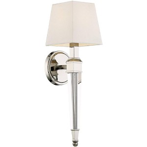 Possini Euro Design Irene Modern Wall Light Sconce Polished Nickel Hardwire 6" Fixture White Fabric Shade for Bedroom Reading Living Room Hallway Home - 1 of 4