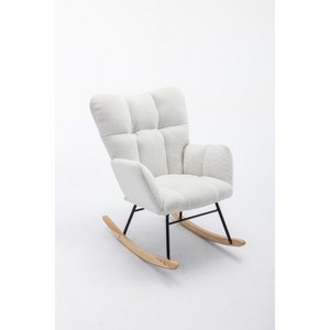Vynxaria Ivory Teddy Fabric Rocking Gilder Nursery Chair For Living Room Indoor - 1 of 3