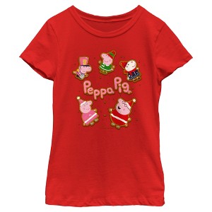 Girl's Peppa Pig Christmas Gingerbread Cookie Characters T-Shirt - 1 of 4